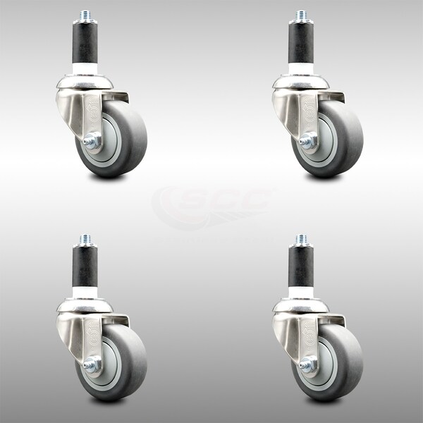 Service Caster 3 Inch 316SS Thermoplastic Rubber Swivel 1-3/8 Inch Expanding Stem Caster Set SCC-SS316EX20S314-TPRB-138-4 - main